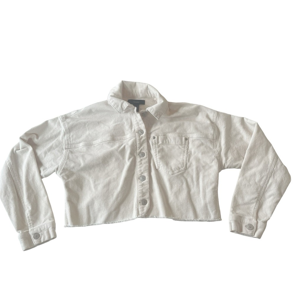 Forever 21 Women's Size M Corduroy White Cropped Jacket Buttons Rough Hem Cotton